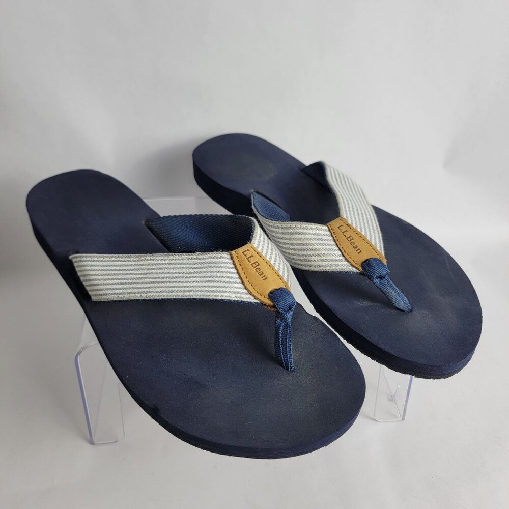 L.L Bean Womens 10 Navy Blue Thong Slip‎ On Sandal Summer Beach Nautical Casual
